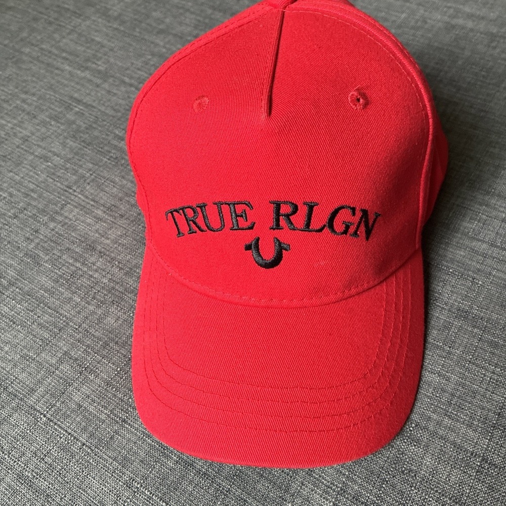 True Religion Red Snapback Baseball Cap Horseshoe Logo Adjustable Hat RLGN